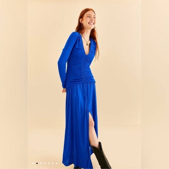 FARM Rio Bright Blue Long Sleeve Midi Dress Size XS NWT - Picture 2 of 14